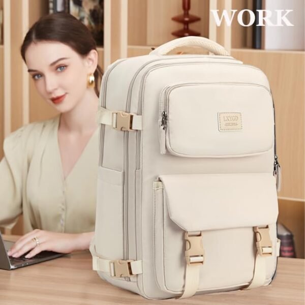 Travel Laptop Backpack, Business Work Backpacks Large College Bookbag for Women Men Water Resistant Daypack Airline Approved Gym Bag Fits 17 Inch Notebook & Laptops - Beige - Image 6