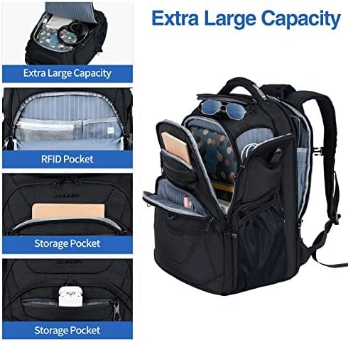 KROSER TSA Friendly Travel Laptop Backpack 18.4 inch XXXL Gaming Backpack Water-Repellent College Daypack Business Backpack with RFID Pockets & USB Port for Men/Women-Black - Image 3
