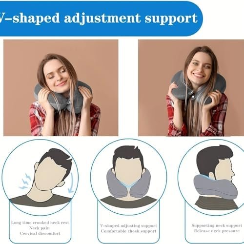 Travel Pillow Memory Foam Neck Pillow Support Pillow,Luxury Compact & Lightweight Quick Pack for Camping,Sleeping Rest Cushion (Grey) - Image 2