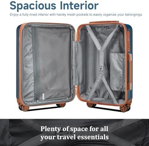 imiomo Luggage Sets 4 Piece Expandable Suitcase Set,Hardside Carry on Luggage with USB Port Cup Holder,Travel Luggage Spinner Suitcases with Wheels TSA Lock, Dark Blue Brown - Image 9