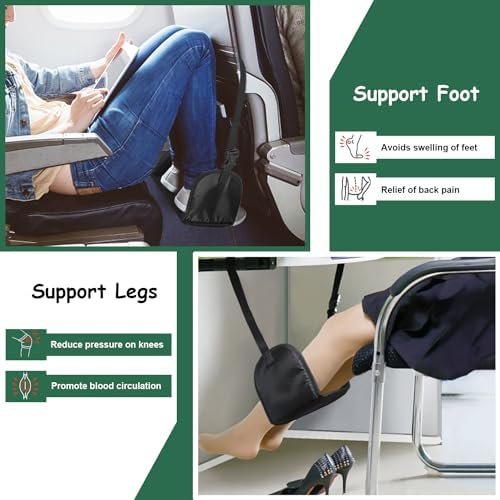 Airplane Foot Rest, Memory Foam Foot Hammock with Support Portable Travel Essentials, Under Desk Footrest/Long Flight Accessories to Relax Feet and Leg - Image 3
