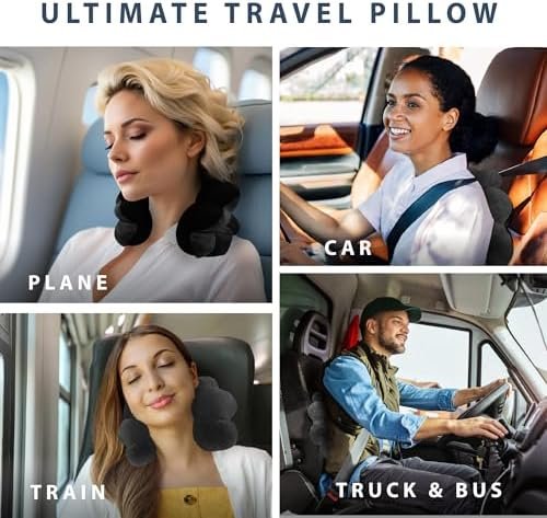 Total Pillow Donut Pillow for Airplane & Travel, Sleeping Neck Pillow, Microbead Comfortable Pillow for Neck, Head, Back, Lumbar & Pelvic Support, Twists to Many Positions - Black - Image 2
