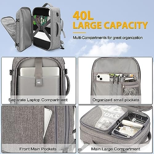 Carry On Backpack for Men Women,42L Flight Approved Travel Backpack with 4 Packing cubes,Expandable Water-resistant 17Inch Laptop Backpack,Casual Daypack Businless Weekend Hiking - Image 5