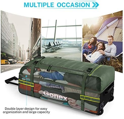 Gonex Rolling Duffle Bag with Wheels, 100L Water Repellent Large Wheeled Travel Duffel Luggage with Rollers 33 inch, Olive Green - Image 3