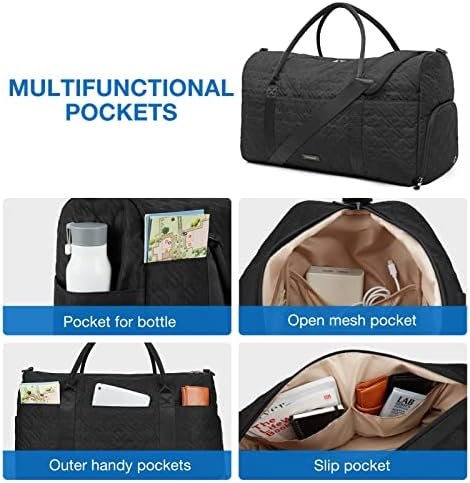 BAGSMART Travel Duffle Bag 50L Large Carry On Bag Weekender Overnight Bag for Men Women with Shoes Compartment, Black - Image 5