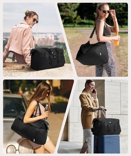 Marvolia Duffle Bag for Women - Quilted Duffel Bag for Travel Weekender Bag with Toiletry Bag Overnight Bag with Shoe Compartment Carry On Bag for Business Trips Sports - Black - Image 7