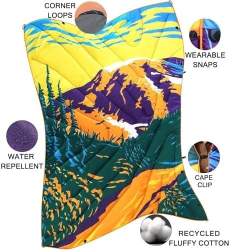 Camping Blanket, Puffy Waterproof Travel Blanket, Warm Cozy Picnic Blanket, for Outdoors, Travel, and Mountain.(Mountain, 78" x 56") - Image 3