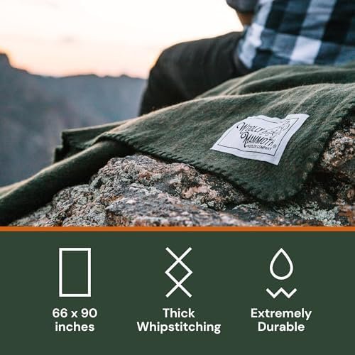 Woolly Mammoth Merino Wool Blanket - Large 66" x 90", 4LBS Camp Blanket | Throw for the Cabin, Cold Weather, Emergency, Dog Camping Gear, Hiking, Survival, Army, Outside, Outdoors – Hunter Green - Image 6