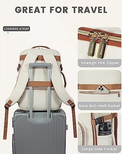LOVEVOOK Travel Backpack Women, Flight Approved Carry On with 17.3inch Laptop Compartment, Personal Item with 3 Packing Cubes, Perfect for College, Hiking, Overnight - Beige - Image 7