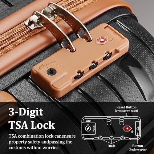 Joyway Luggage Sets 5 Piece Suitcase Set, PP Hardshell Carry on Suitcase Set, Travel Suitcases with Double Spinner Wheels and TSA Lock, Black Brown - Image 7