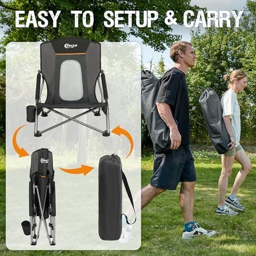 PORTAL Beach Camping Folding Chairs for Adults Low Portable Chair with Cup Holder High Mesh Back for Outdoor Lawn Sand Travel Festival Concert, 300LBS - Image 5