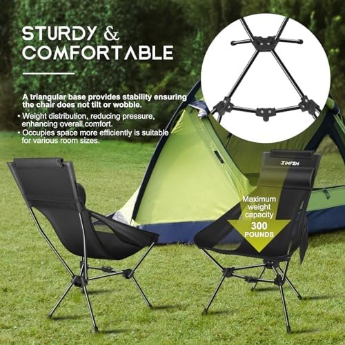 Camping Chairs, Portable Camping Chair with Headrest and Storage Bag, Lightweight Foldable Chair for Outside Camping, Hiking, Travel, Beach and Sports - Image 4