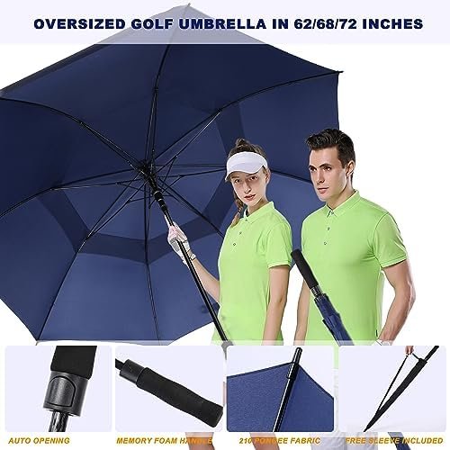 Golf Umbrella Large 62/68/72 Inch, Extra Large Oversize Double Canopy Vented Windproof Waterproof Umbrella, Automatic Open Golf Umbrella for Men and Women and Family. - Image 3