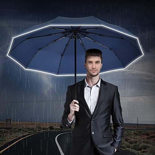 FDJASGY Windproof Travel Umbrella with Teflon Coating Auto Open Close Lightweight Sun&Rain Umbrella with 10 Rib Construction and Reflective Stripe Zipper Pouch - Image 3