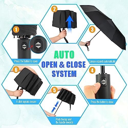 GAOYAING Windproof Travel Compact Umbrella Automatic Umbrellas for Rain Compact Folding Umbrella Portable Windproof Umbrellas for Men Women Teenage With Case(BLACK & WHITE) - Image 6