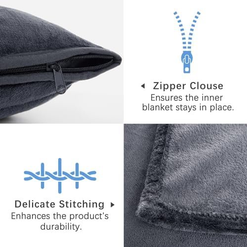 ATsense Travel Blanket Pillow, Premium 2 in 1 Soft Airplane Blanket Compact with Bag Pillowcase, Hand Luggage Sleeve and Backpack Clip - Travel Essentials for Long Trips, Flying and Car, Dark Grey - Image 7
