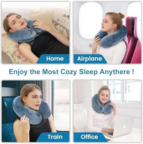 Inflatable Travel Neck Pillow for Airplane Sleeping Blow Up Neck Support Air Pillow Traveling on Plane Long Flights Washable - Image 6