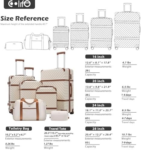 Coolife Luggage Set Suitcase Carry On Luggage PC Hardshell Luggage TSA Lock Spinner Wheels Telescopic Handle - Image 7