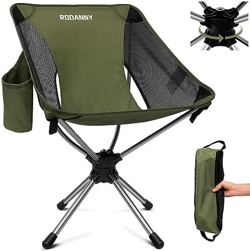 Camping Chairs, 360°Degree Swivel Folding Chairs for Adults, Lightweight Camping Chair Portable Chairs, Foldable Outdoor Chairs for Travel Camping Hiking Fishing Beach lawns(Green)
