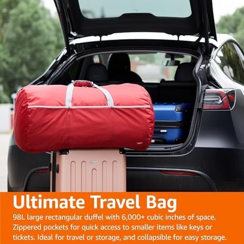 Amazon Basics - 100L Nylon Duffel Bag with Multiple Zippered Pockets, Lightweight yet Durable, 50-Pound Weight Capacity, Red, 32.4 x 16.9 x 16.9 inches - Image 6