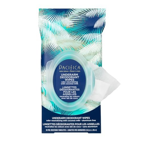 Pacifica Beauty, Coconut Milk & Essential Oils Underarm Deodorant Wipes, 30 Count, Remove Odor On-The-Go, Aluminum Free, Travel Friendly, Fresh Coconut Scent, 100% Vegan and Cruelty Free