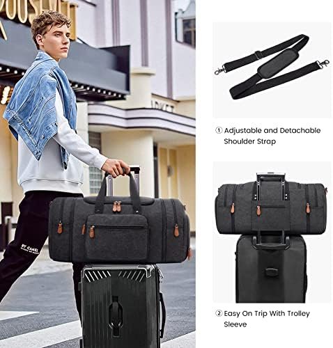 Sucipi Duffle Bag for Men Canvas Travel Duffel Bag Overnight Carry on Bag with Shoe Compartment Weekender Bag with Toiletry Bag for Airplanes - Image 5