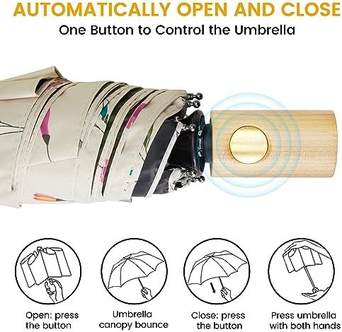 G4Free UPF 50+ UV Protection Travel Umbrella with Wooden Handle, 42 Inch Lightweight Sun Rain Folding Umbrellas Auto Open Close - Image 3