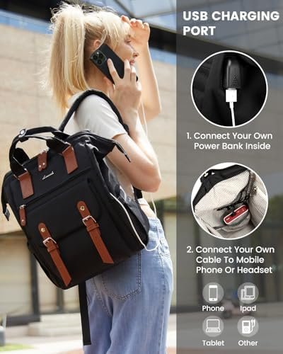 LOVEVOOK Laptop Backpack for Women Work Travel Backpack Purse Commuter Business Computer Bag Teacher Doctor Nurse Bags, College Backpack Daypack with USB Charging Port, 15.6 Inch, Black-brown - Image 7