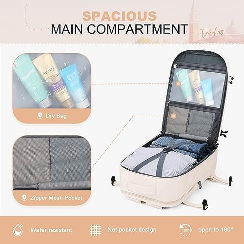Maelstrom Travel Backpack for Women Men,25L Laptop Backpack Fits 17-Inch Laptop,Waterproof Carry On Backpack for Airplanes with Detachable Crossbody Bag&Shoe Compartment,Beige, Medium - Image 4