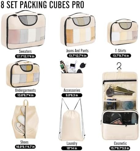 Veken 8 Set Packing Cubes for Suitcases, Luggage Organizer Bags Set for Carry on, Travel Gifts for Mom, Travel Essentials for Women, Travel Accessories in 4 Sizes(Extra Large, Large, Medium, Small) - Image 2