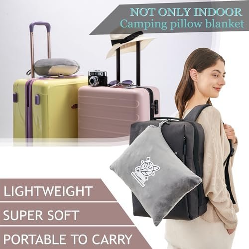 Commollis Travel Blanket Airplane Compact - 2 in 1 Airplane Travel Accessory, from Airplane Blanket to Travel Pillow, with Luggage Strap, Soft Handles and Security Pockets - Image 6