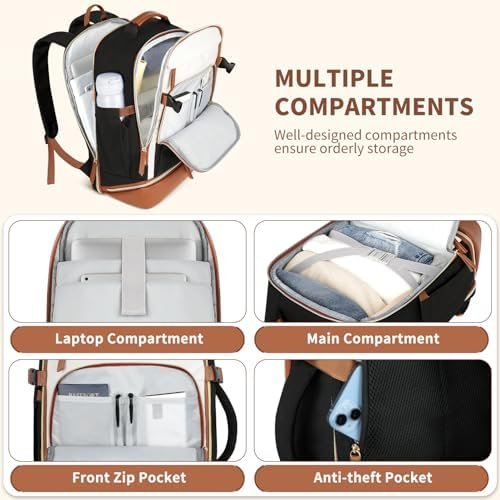 ETRONIK Travel Backpack for Women, Carry on Backpack Flight Approved with Shoe Compartment & Wet Pocket, Personal Item Travel Bags Fit 17.3" laptop, Travel Work Business Backpack, Beige-black-brown - Image 4