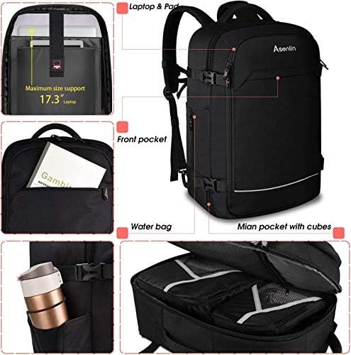 Asenlin 40L Travel Backpack for Women Men,17 Inch Laptop Backpack Flight Approved Luggage Carry On Water Resistant Computer Backpack for Weekender Overnight Large Daypack Black - Image 4