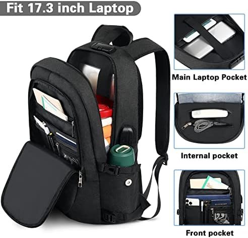 AMBOR Travel Laptop Backpack for Men, 15.6-17.3 inch Laptop Backpack for School, Anti Theft Business Work Backpack with USB Charging Port, Water Resistant College Computer Bag for Men & Women, Black - Image 4