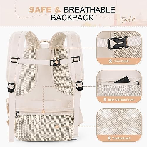 Maelstrom Travel Backpack for Women Men,25L Laptop Backpack Fits 17-Inch Laptop,Waterproof Carry On Backpack for Airplanes with Detachable Crossbody Bag&Shoe Compartment,Beige, Medium - Image 8