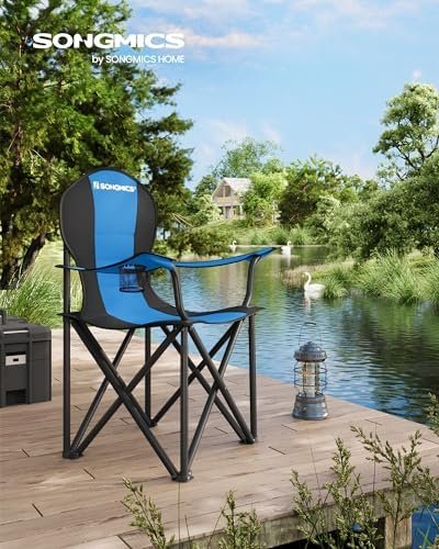 SONGMICS Folding Camping Chair, Supports 551 lb, with Comfortable Sponge Seat, Heavy Duty Structure, Cup Holder, Outdoor Picnic Chair - Image 2