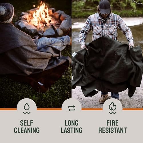 Woolly Mammoth Merino Wool Blanket - Large 66" x 90", 4LBS Camp Blanket | Throw for the Cabin, Cold Weather, Emergency, Dog Camping Gear, Hiking, Survival, Army, Outside, Outdoors – Hunter Green - Image 3