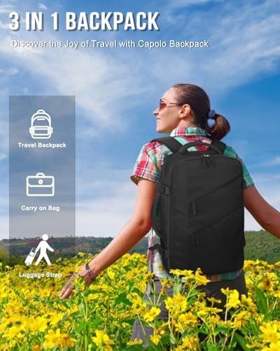 Capolo Travel Backpack for Women Men Waterproof Laptop Backpack Flight Approved Carry On Backpack Overnight Weekender Bag College Bookbag for Business, Work, Traveling Fits 15.6 '' Laptop,Black - Image 2