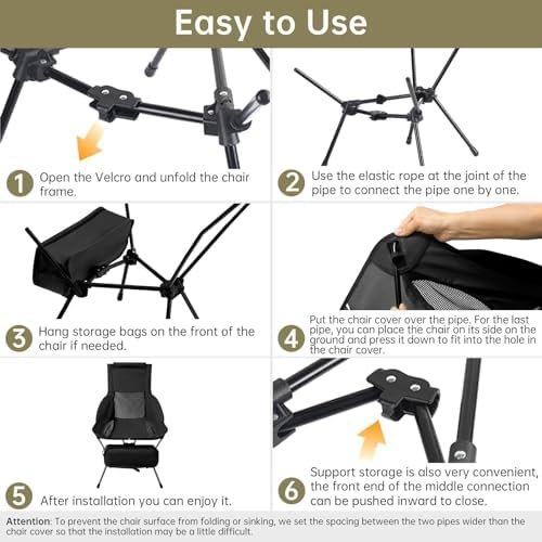 QUINEEHOM Camping Chairs, Folding Camping Chairs for Adults with Storage Bag, Lightweight & Portable Backpacking Chair for Outdoor Hiking, Camping, Travel, Beach and Picnic - Image 4