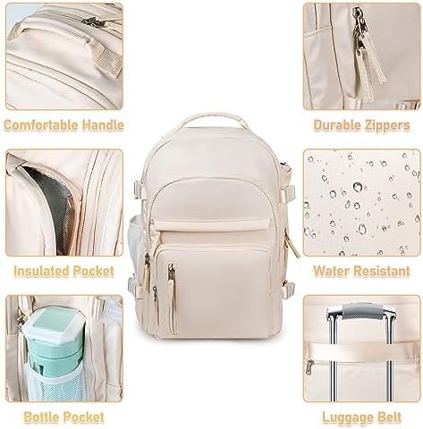Travel Backpack for Women, Extra Large 40L Flight Approved Carry on Backpack, Expandable Weekender Bag Fit 17 Inch Notebook, College Business Casual Daypack with Shoe Bag, Beige - Image 7
