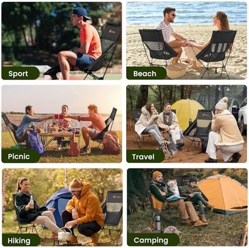 Folding High Back Camping Chair for Outside,Portable Camp Chair for Adults, Lightweight Compact with Carry Bag, for Hiking Lawn Picnic&Fishing(Black) - Image 5
