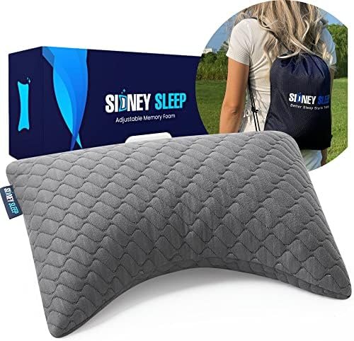 Sidney Sleep Mini Travel Size Neck Pillow - Knee Pillow - Back Lumbar Support - Curved Mini Bed Pillow - 14 x 19 Inches - Adjustable Loft - Washable - Drawstring Backpack Included