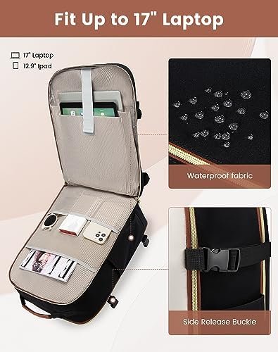 LOVEVOOK Large Travel Backpack for Women & Men, 40L Carry on Backpack for Airplanes, TSA Personal Item Travel Bag fits 17" Laptop, Waterproof Travel Essentials Airline Approved with 3 Packing Cubes - Image 8