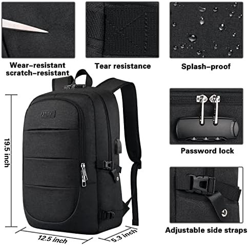 AMBOR Travel Laptop Backpack for Men, 15.6-17.3 inch Laptop Backpack for School, Anti Theft Business Work Backpack with USB Charging Port, Water Resistant College Computer Bag for Men & Women, Black - Image 5