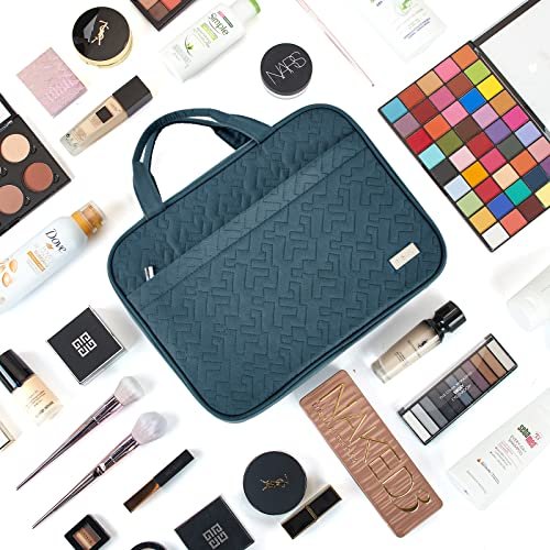 NISHEL Travel Toiletry Bag for women, Portable Hanging Organizer for Full-Sized Shampoo, Conditioner, Brushes Set, Makeup Accessories, Large Size, Lake-Blue - Image 8