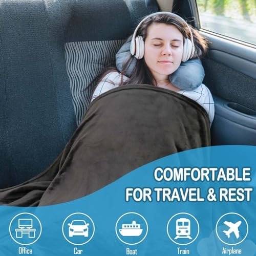 Excervent Travel Blanket 2 in 1 Soft Flannel Airplane Throw Blankets in Soft Bag Pillow case with Hand Luggage Belt, 65x40inch, Grey - Image 4