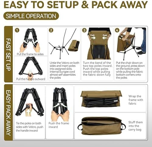 MARCHWAY Lightweight Folding High Back Camping Chair with Head Support, Stable Portable Compact for Outdoor Camp, Travel, Beach, Picnic, Festival, Hiking, Backpacking (Khaki) - Image 6