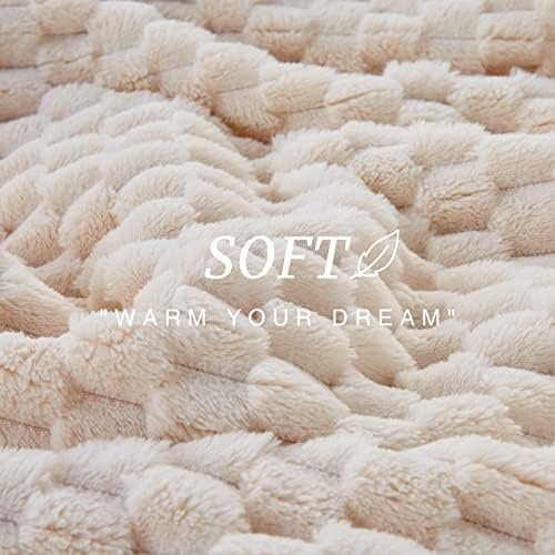 EXQ Home Fleece Throw Blanket for Couch or Bed - 3D Imitation Turtle Shell Jacquard Decorative Blankets - Cozy Soft Lightweight Fuzzy Flannel Blanket Suitable for All Seasons(50"×60",Beige) - Image 5