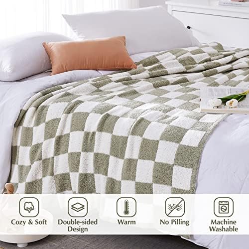 WRENSONGE Checkered Throw Blanket, Sage Green Microfiber Soft Cozy Fluffy Warm Hand Made Throw Blankets for Couch, Sofa, Chair, Bed, Camping, Picnic, Travel Lightweight Bed Blanket - 50"*70" - Image 5