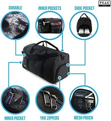 Peak Gear Duffle Bag for Travel 42L. Carry-On Duffle Bag For Airplanes. Overnight Weekend Bag. Gym Duffel Bags | Lost & Found ID Tag | Black - Image 2